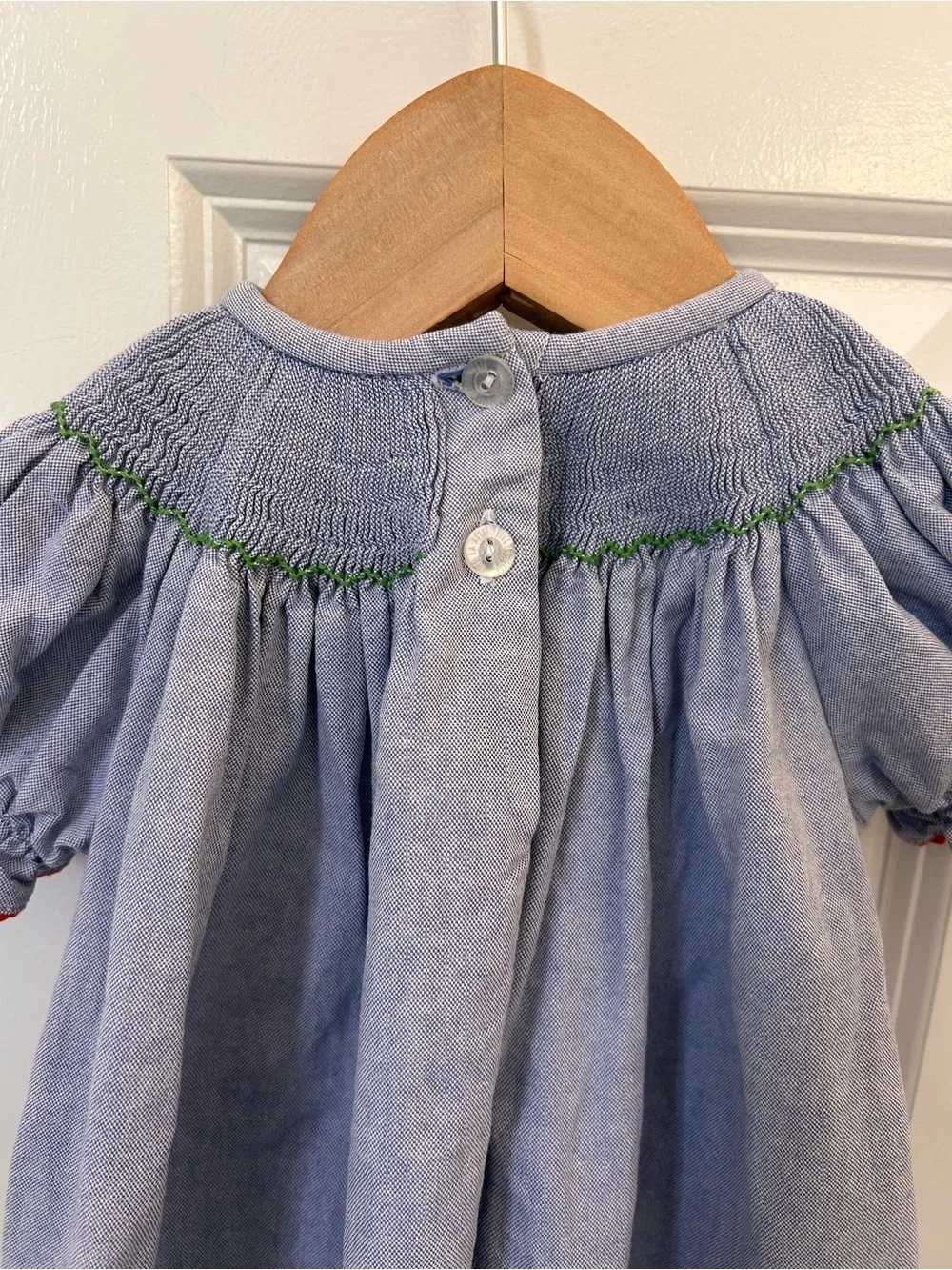 Vive La Fete 6 months blue chambray smocked turkey dress thanksgiving pumpkins